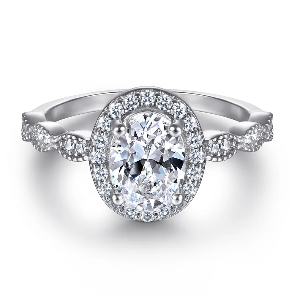 925 Sterling Silver Women's Oval Halo Ring — product photograph